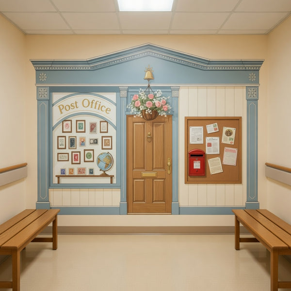 Post Office Hallway Mural, Senior Reminiscence Therapy Wall Wrap, Memory Care & LTC Décor, 6×8 ft or 8×10 ft