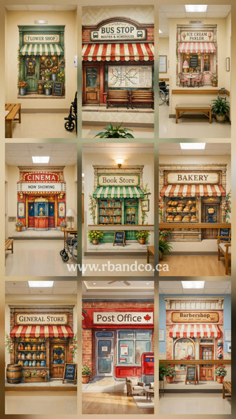 Barbershop Wall Mural | Dementia Alzheimer's Decor| Memory Care Reminiscence Decor | Senior Living Storefront Decal
