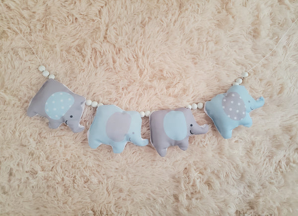 Soft Blue Gray Elephant Garland, Nursery Decor, Kids Room Wall Decor Hanging, Small Pillow Decor