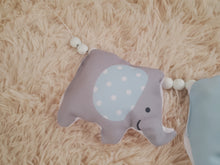 Load image into Gallery viewer, Soft Blue Gray Elephant Garland, Nursery Decor, Kids Room Wall Decor Hanging, Small Pillow Decor