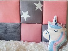 Load image into Gallery viewer, Kids Cushioned Wall Panels, Velvet Headboad Cushions,  Protective Padded Wall Decor, Kids Wall Cushions