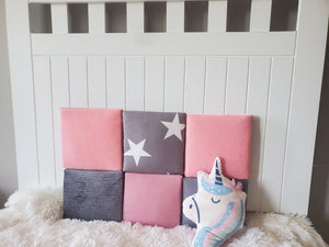 Kids Cushioned Wall Panels, Velvet Headboad Cushions,  Protective Padded Wall Decor, Kids Wall Cushions