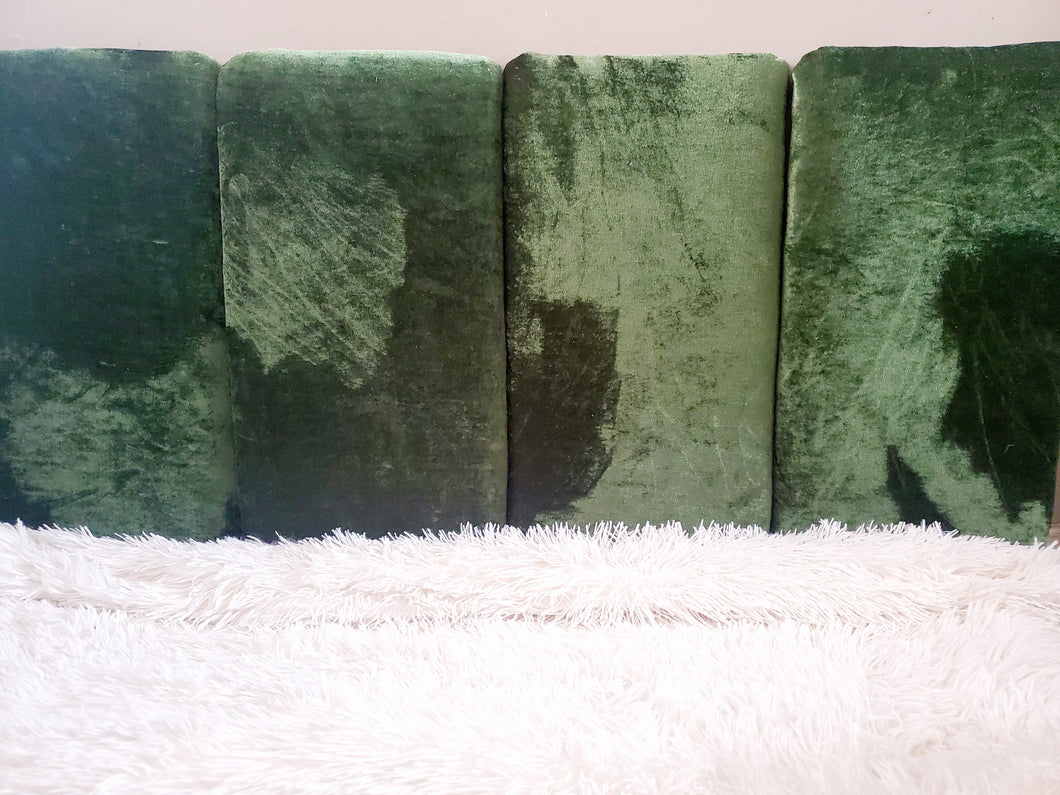 Green Velour Velvet Upholstered Headboard Panels, Upholstered Headboad Cushions,  Protective Padded Wall Decor, Kids Wall Cushions