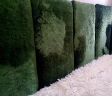 Load image into Gallery viewer, Green Velour Velvet Upholstered Headboard Panels, Upholstered Headboad Cushions,  Protective Padded Wall Decor, Kids Wall Cushions