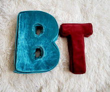 Load image into Gallery viewer, Neutral Velvet Fabric Letter Nursery Decor, Monogram Pillow, Teal Room Decor, Fabric Letter, Personalized Kids Decor