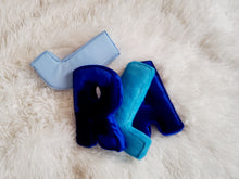 Load image into Gallery viewer, Blue Velvet Letter Pillow (SMALL), Kids Alphabet Letter Decor, Nursery Monogram Pillow, Letter Cushion, Child Gift, Teen Gift, Kids Room Decor