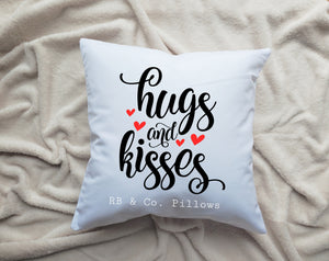 Hugs and Kisses Love Inspirational Quote Words Pillow Cushion 18x18 Includes Cover and Insert