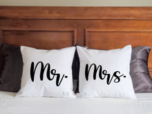 Load image into Gallery viewer, Mr. Mrs. His Hers Pillows Couple Cushions 2-Pack Inspirational Quote 18x18 Includes Cover AND Insert