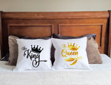 Load image into Gallery viewer, Her King His Queen His Hers Pillow Couple Cushion Gift Inspirational Quote Words 18x18 Includes Cover AND Insert
