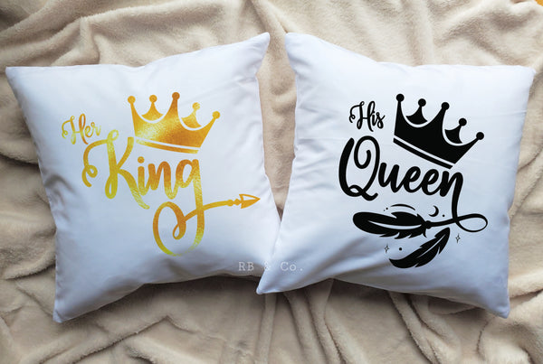 Her King His Queen His Hers Pillow Couple Cushion Gift Inspirational Quote Words 18x18 Includes Cover AND Insert