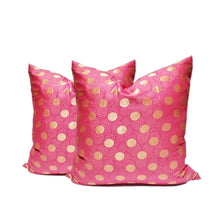 Load image into Gallery viewer, RB &amp; Co. Rose and Gold Polka Dots Decorative Throw Pillows Cushion 2-Pack Inserts Included 18x18 Rose and Gold Covers 18x18