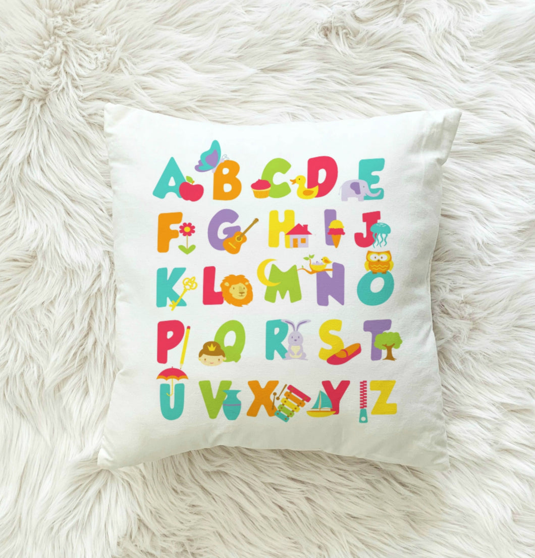 Kids Alphabet Nursery Pillow Cushion Room Decor Includes Pillow Cover and Insert 16x16