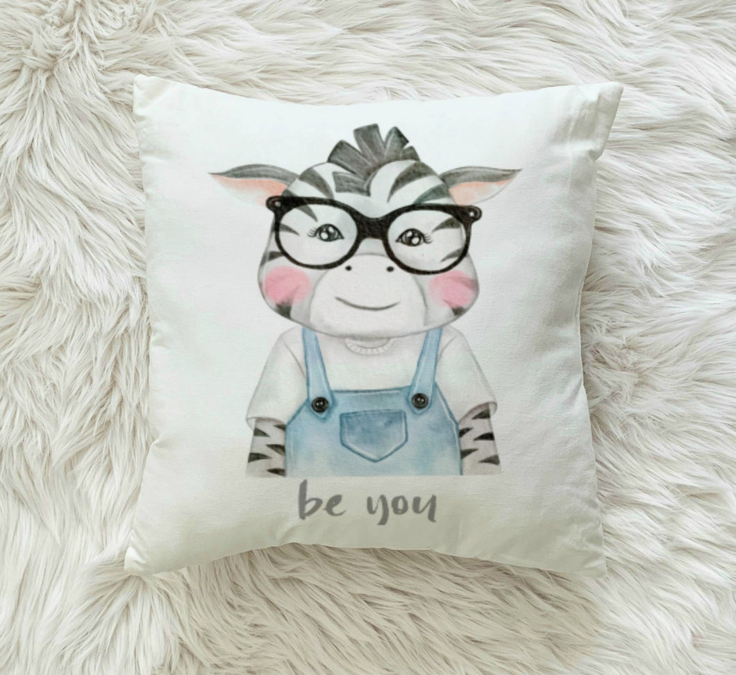 RB & Co. Zebra Glasses Nursery Kids Pillow Cushion Room Decor Includes Pillow Cover and Insert 16x16