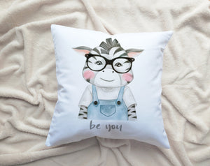 RB & Co. Zebra Glasses Nursery Kids Pillow Cushion Room Decor Includes Pillow Cover and Insert 16x16