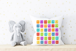 RB & Co. Kids Alphabet Blocks Nursery Pillow Cushion Room Decor Includes Pillow Cover and Insert 16x16