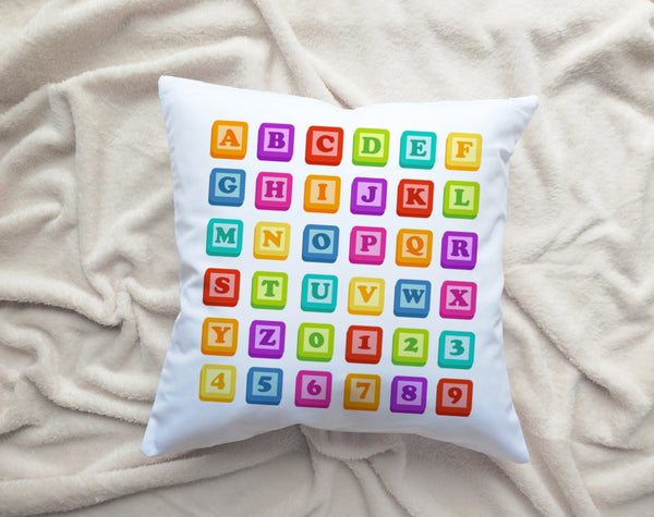 RB & Co. Kids Alphabet Blocks Nursery Pillow Cushion Room Decor Includes Pillow Cover and Insert 16x16