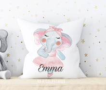 Load image into Gallery viewer, Elephant Pillow Chidren&#39;s Kids Nursery Room Decor Includes Pillow Cover and Insert 16x16 Your Child&#39;s Name Cushion