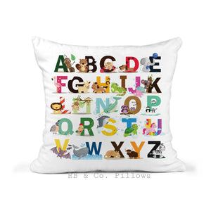 RB & Co. Kids Animal Alphabet Nursery Pillow Cushion Room Decor Includes Decorative Pillow Cover and Insert 16x16