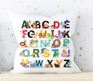 RB & Co. Kids Animal Alphabet Nursery Pillow Cushion Room Decor Includes Decorative Pillow Cover and Insert 16x16