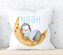 Load image into Gallery viewer, Penguin Pillow Children&#39;s Kids Nursery Room Decor Includes Pillow Cover and Insert 16x16 Your Child&#39;s Name Cushion