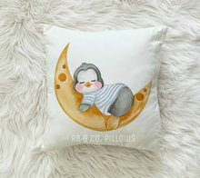 Load image into Gallery viewer, Penguin Pillow Children&#39;s Kids Nursery Room Decor Includes Pillow Cover and Insert 16x16 Your Child&#39;s Name Cushion