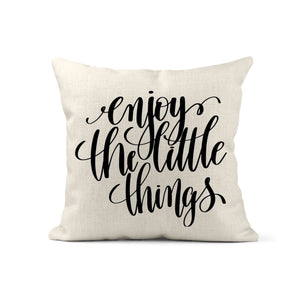 Enjoy The Little Things Quote Pillow Inspirational Throw Cushion Includes 18x18 Cover + Insert RB & Co. Beige or White Available