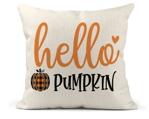 Hello Pumpkin Decorative Throw Pillow Cushion 18x18 Linen Cover + Insert