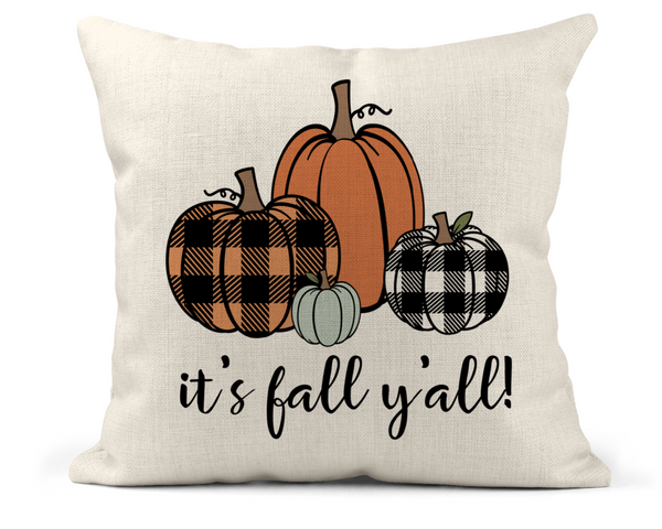 It's Fall Y'all Decorative Throw Pillow Cushion 18x18 Linen Cover + Insert