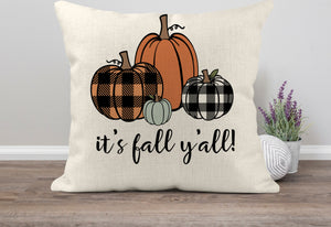 It's Fall Y'all Decorative Throw Pillow Cushion 18x18 Linen Cover + Insert
