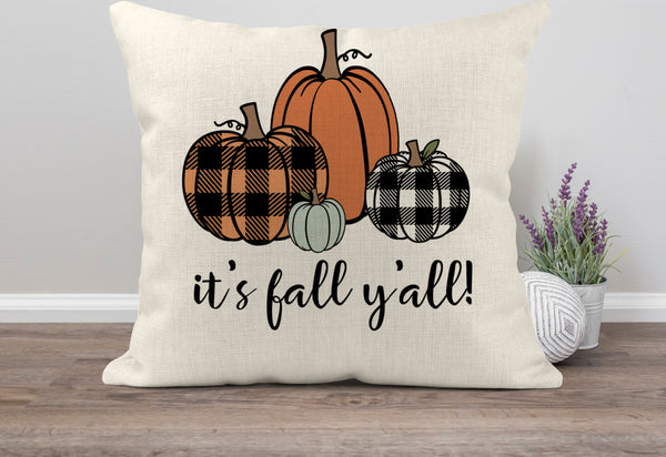 It's Fall Y'all Decorative Throw Pillow Cushion 18x18 Linen Cover + Insert