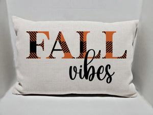 Fall Vibes Autumn Decorative Throw Pillow Cushion 12x18 Linen Cover + Insert