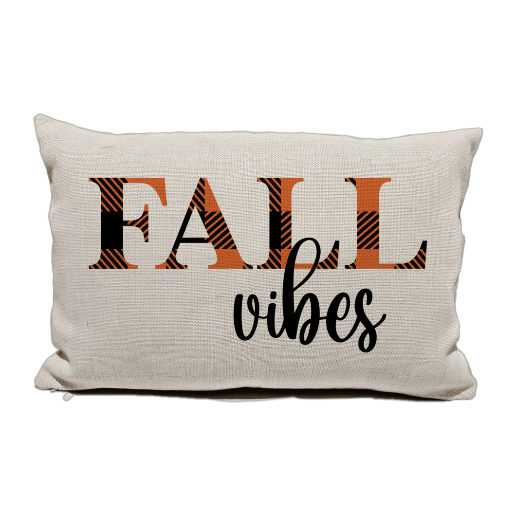 Fall Vibes Autumn Decorative Throw Pillow Cushion 12x18 Linen Cover + Insert