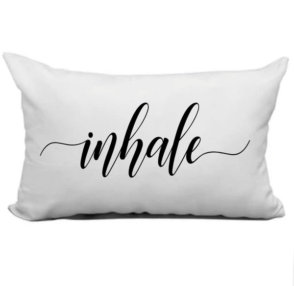 Inhale Exhale Inspirational  Pillow Cover Set of Two, Quote Throw Cushion Covers, 12x 18