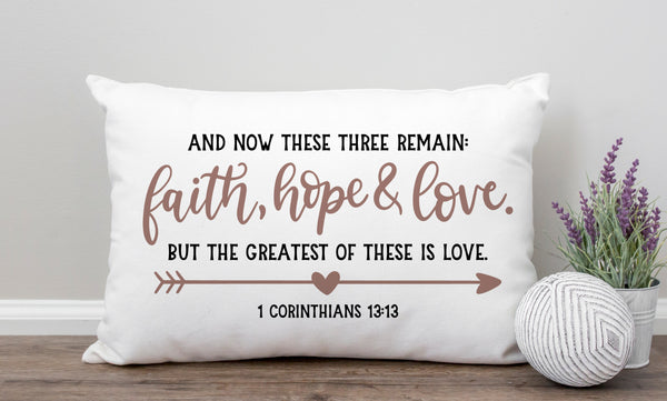 Faith Hope  Love Inspirational Lumbar Pillow, Scripture Quote Pillow, Christian Throw Pillow, Cushions with Words