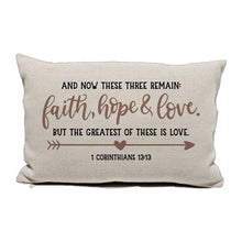 Load image into Gallery viewer, Faith Hope  Love Inspirational Lumbar Pillow, Scripture Quote Pillow, Christian Throw Pillow, Cushions with Words