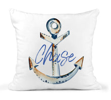 Load image into Gallery viewer, Anchor Personalized Name Pillow, Custom Throw Pillow Gift, Ocean Theme Decor, Coastal Decor