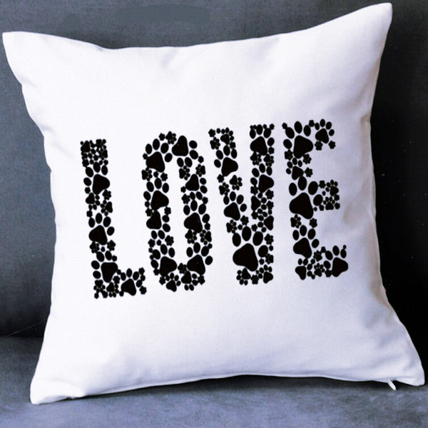 Love Paw Print Quote Pillow Word Art Pillow Includes Pillow Cover and Insert 16x16 Text Color Options