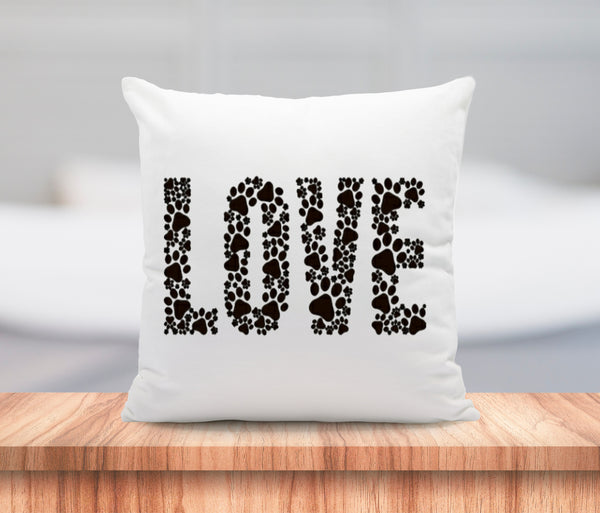 Love Paw Print Quote Pillow Word Art Pillow Includes Pillow Cover and Insert 16x16 Text Color Options