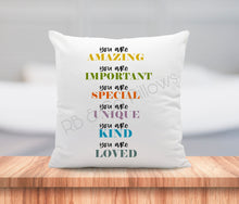 Load image into Gallery viewer, You Are Amazing and Important Inspirational Motivational Quote Pillow Cushion 16x16 Customizable COVER + INSERT