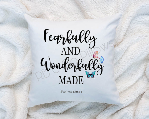 You Are Fearfully and Wonderfully Made Scripture Inspirational Motivational Pillow Cushion Quote Pillow 16x16 Christian COVER + INSERT