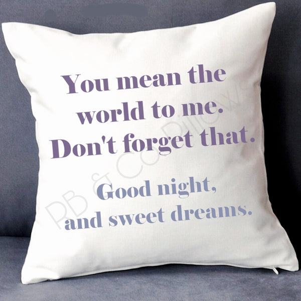 You Mean the World To Me Gift Inspirational Motivational Pillow Cushion 16x16  Quote Love Couple COVER + INSERT