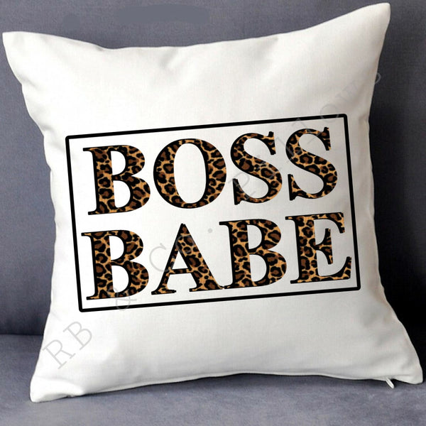 Boss Babe Leopard Quote Inspirational Motivational Pillow Cushion 18x18 INCLUDES Cover and Insert