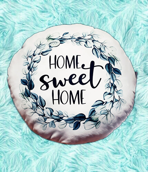 Home Sweet Home Round Wreath Inspirational Motivational Farmhouse Rustic Quote Pillow Cushion 20"