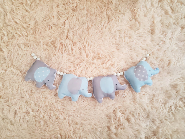 Soft Blue Gray Elephant Garland, Nursery Decor, Kids Room Wall Decor Hanging, Small Pillow Decor