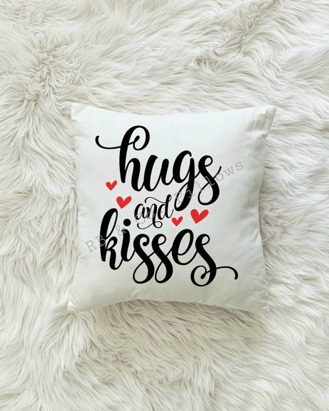 Hugs and Kisses Love Inspirational Quote Words Pillow Cushion 18x18 Includes Cover and Insert