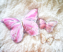 Load image into Gallery viewer, Pink Gold Butterfly Pillow, Set of 3, Kids Room Decor, Teen Room Decor, Butterfly Gift, Wall Decor