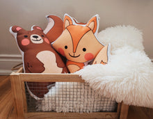 Load image into Gallery viewer, Woodland Animal Set of Decorative Pillows, Plush Animal Toy, Kids Room Decor, Woodland Nursery Decor, Woodland Animal Pillows