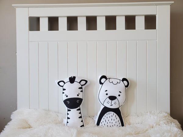 Monochrome Animal Pillow,  Black White Nursery Decor, Gender Neutral Baby Gift