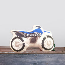 Load image into Gallery viewer, Personalized Dirtbike Pillow, Kids Motorcycle Pillow, Dirtbike Pillow, Boy Nursery Decor, Boys Decorative Pillow, Kids Room Decor, Boys Room Decor