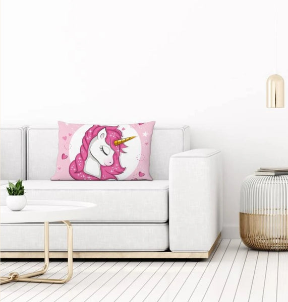 Unicorn Pink Lumbar Rectangular Print Decorative Throw Accent Pillow Cushion 12x20